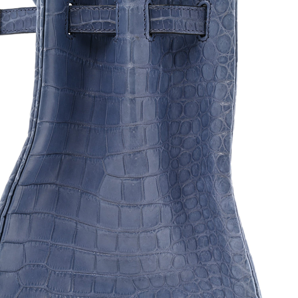 Matte Porosus Crocodile 18K White Gold Diamond Birkin 35 Bleu Brighton