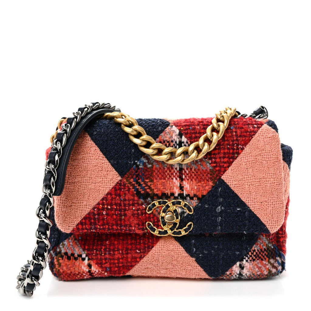 Tweed Quilted Medium Chanel 19 Flap Red Navy Multicolor