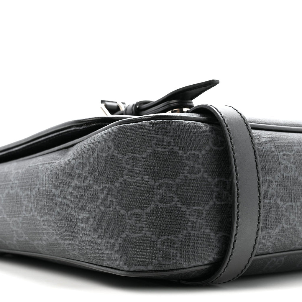 GG Supreme Monogram Textured Dollar Calfskin Retro Interlocking G Flap Messenger Bag Black