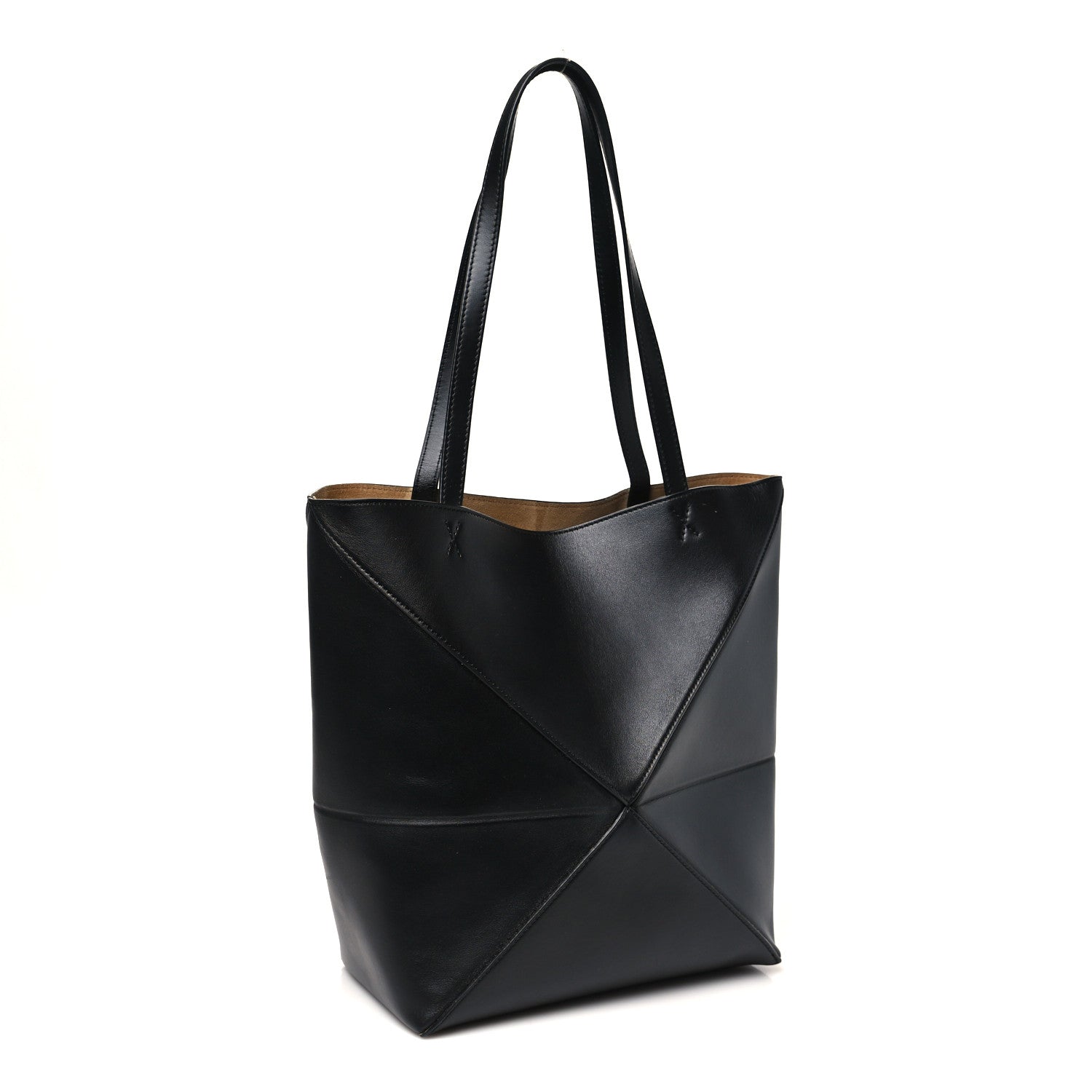 Shiny Calfskin Medium Puzzle Fold Tote Black
