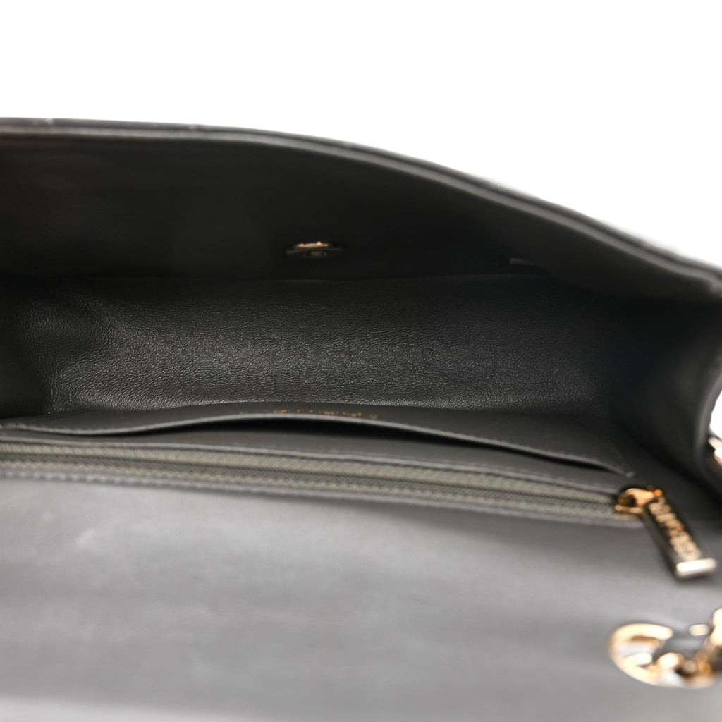 Lambskin Quilted Mini Rectangular Flap Dark Grey
