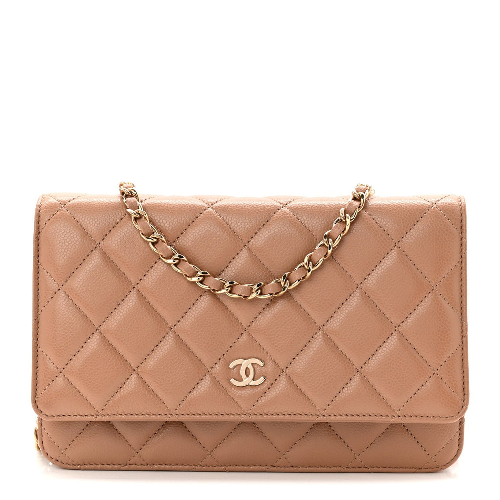 Caviar Quilted Wallet on Chain WOC Dark Beige