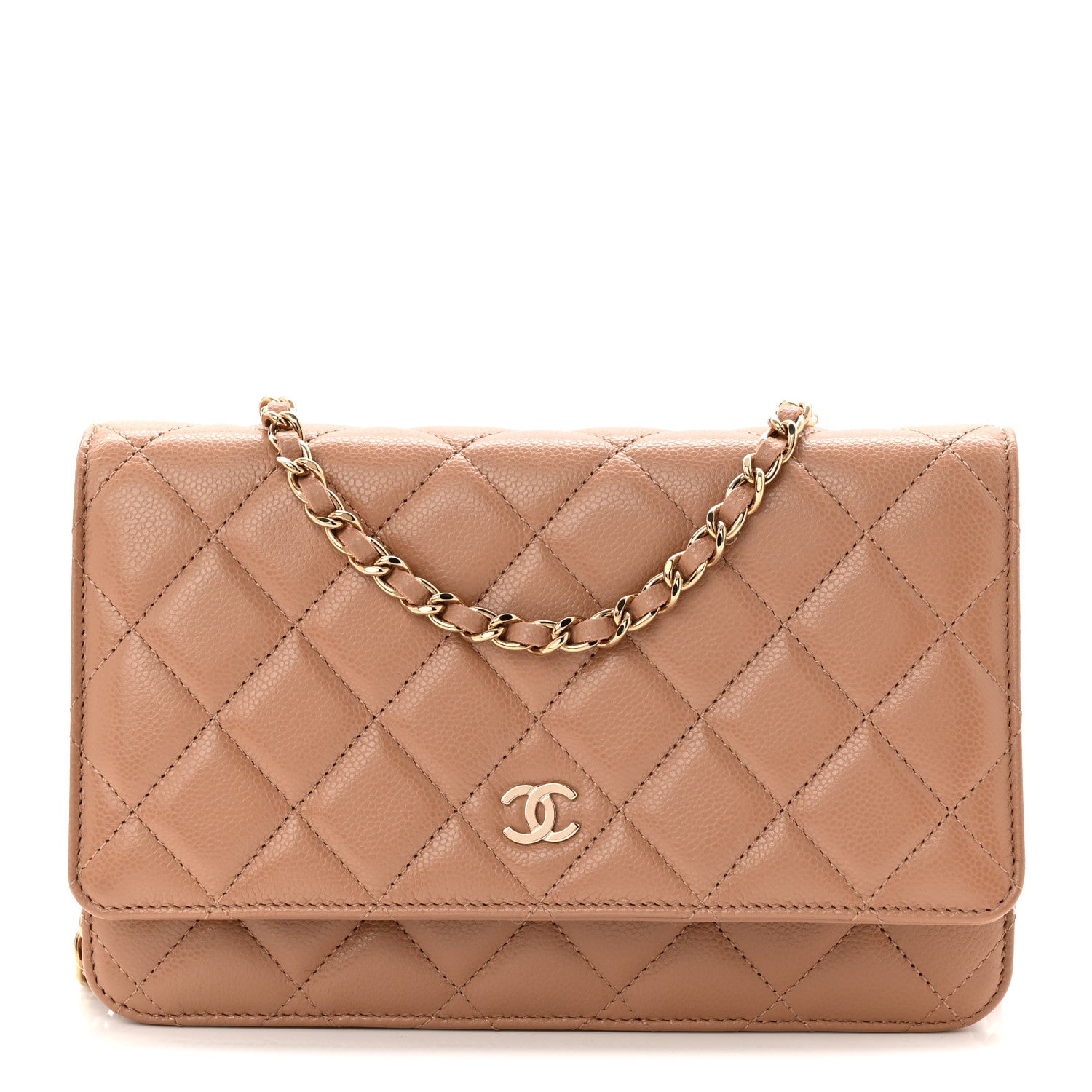 Caviar Quilted Wallet on Chain WOC Dark Beige