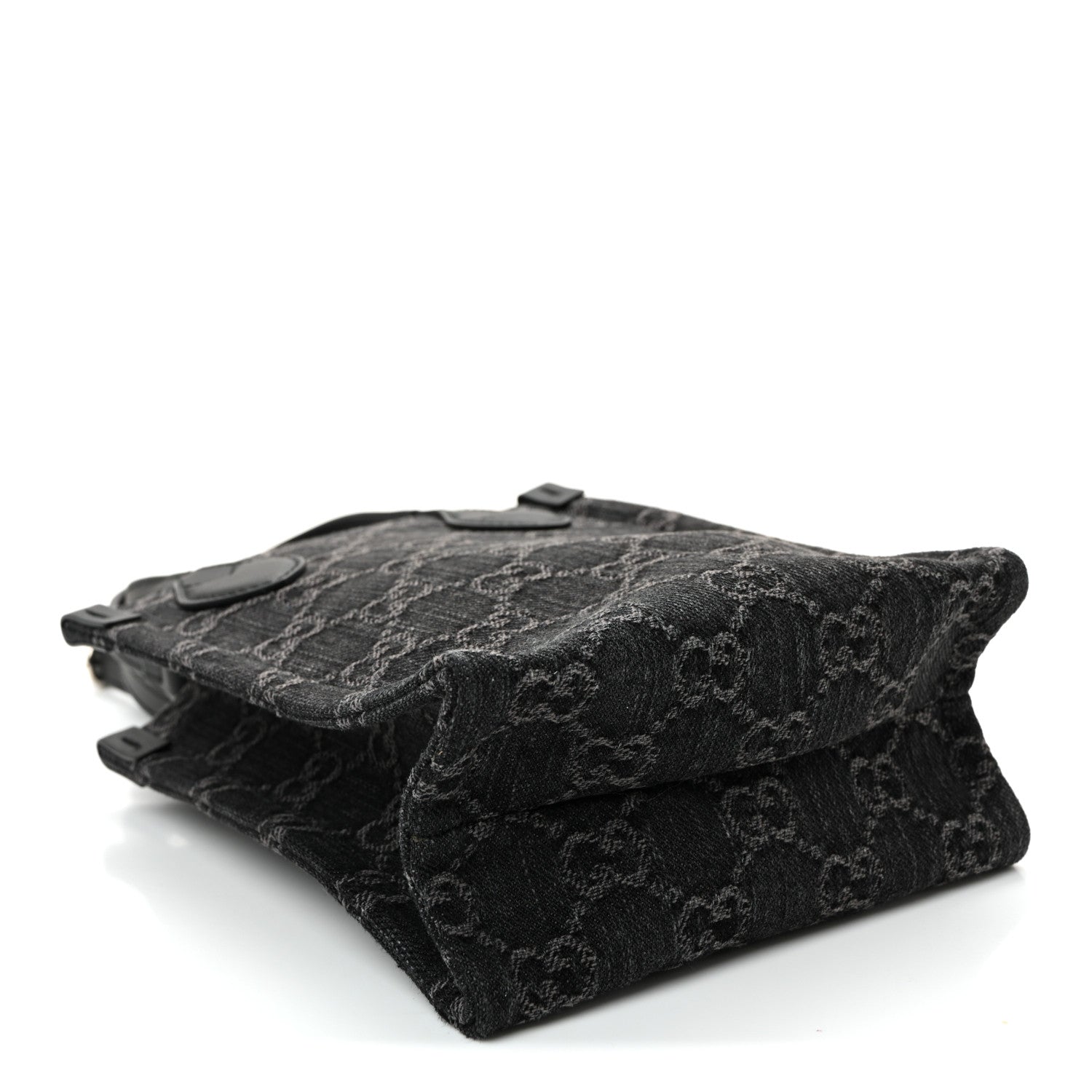 Denim Cuoio Harness GG Monogram Mini Ophidia Tote Bag Black Medium Grey