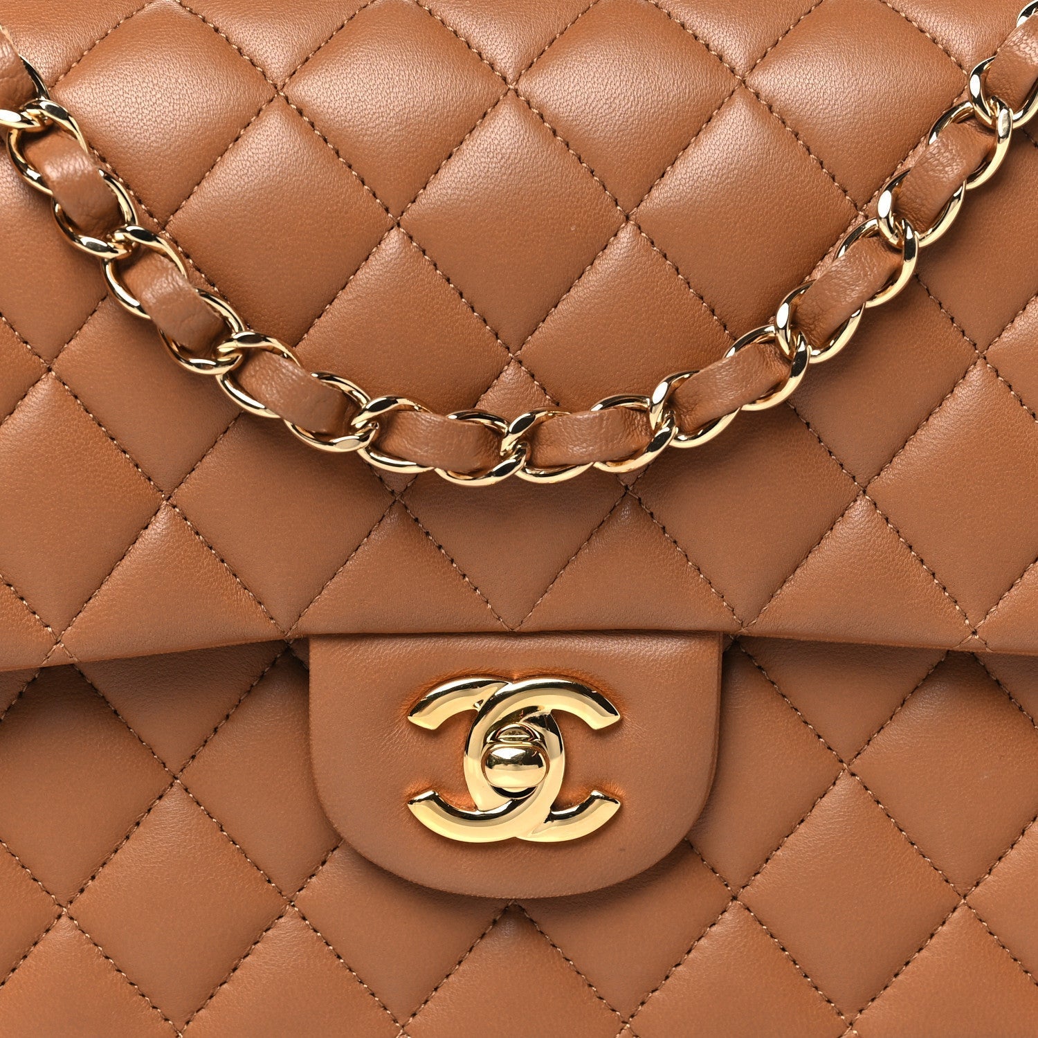 Lambskin Quilted Medium Double Flap Brown