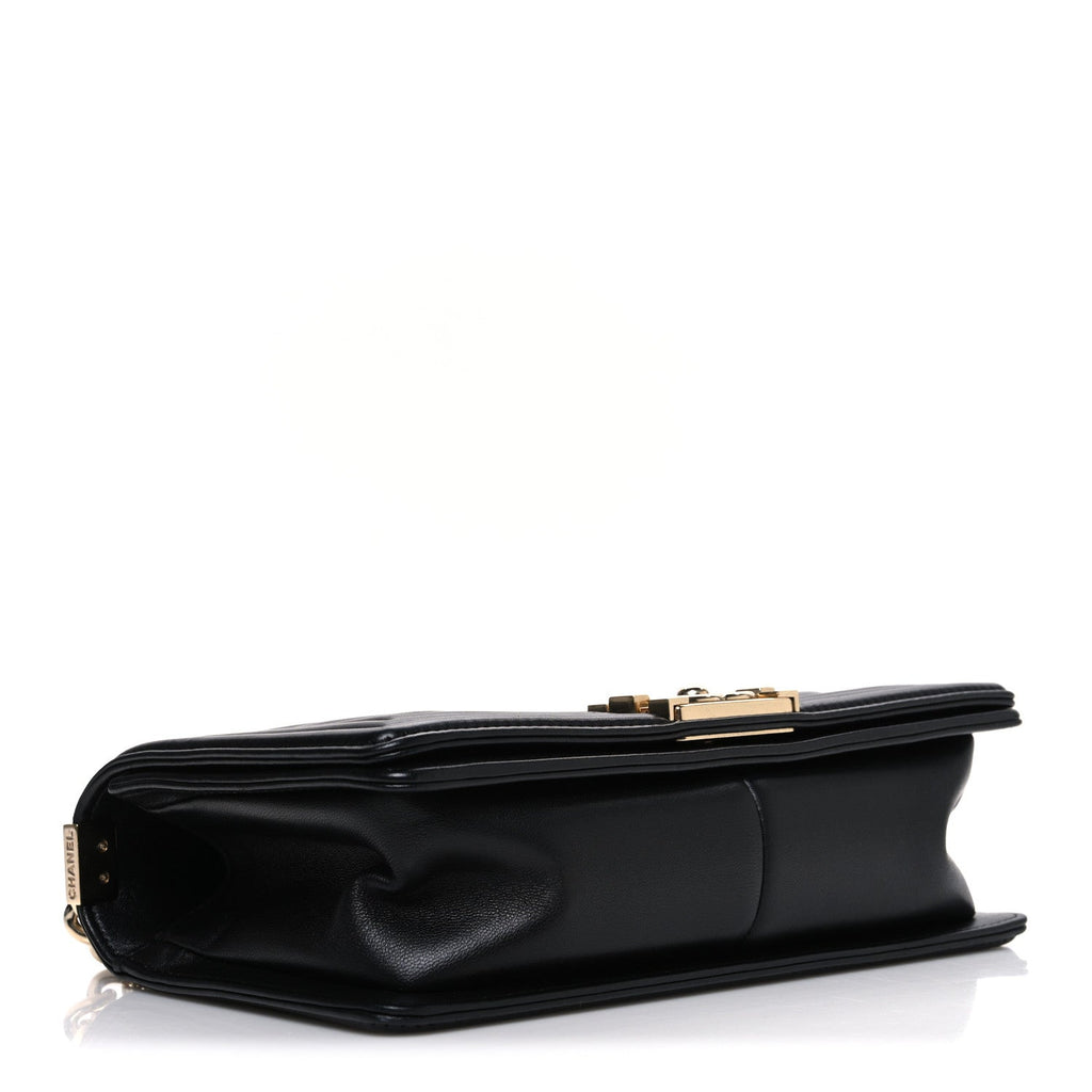 Calfskin Chevron Quilted Medium Boy Flap Black