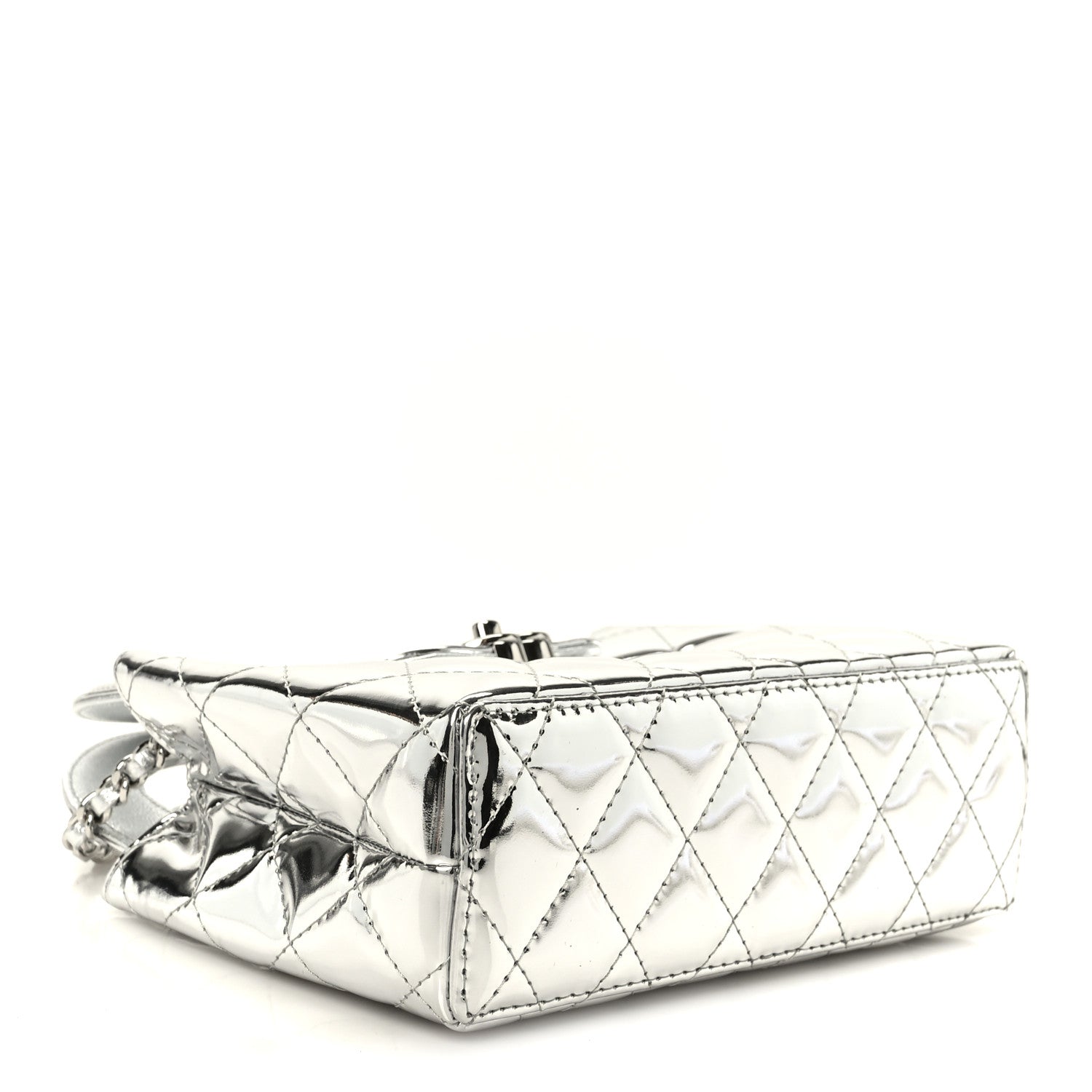 Mirror Calfskin Metallic Calfskin Quilted Nano Kelly Shopper Silvery