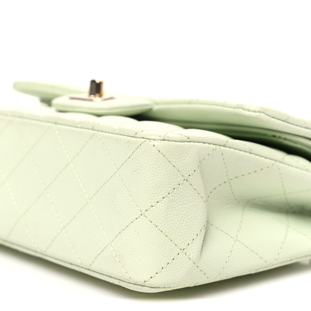 Caviar Quilted Small Double Flap Light Green