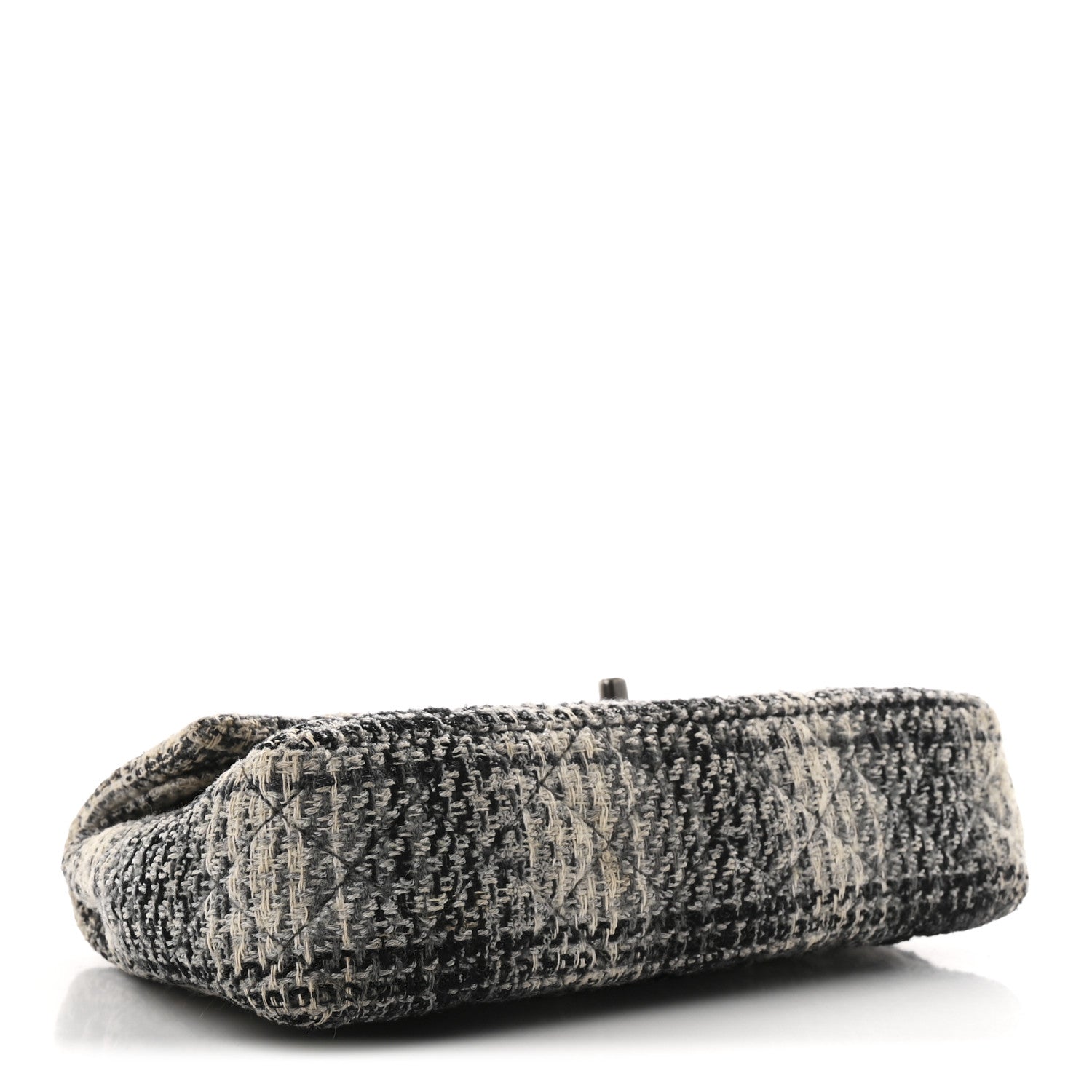 Tweed Quilted Medium Double Flap Beige White Black