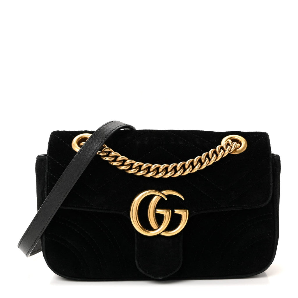 Velvet Matelasse Mini GG Marmont Shoulder Bag Black