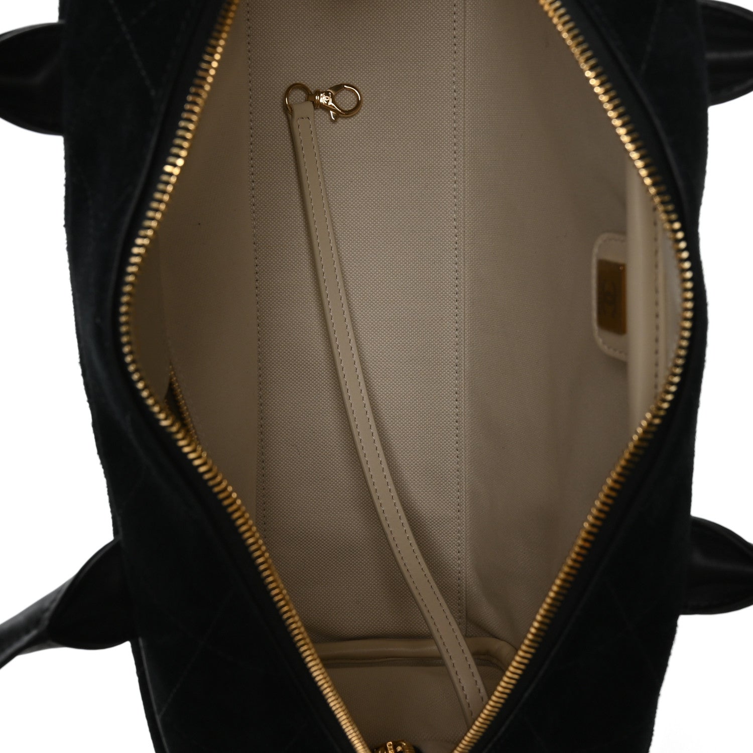 Suede Calfskin Large Perfect Bowling Bag Black