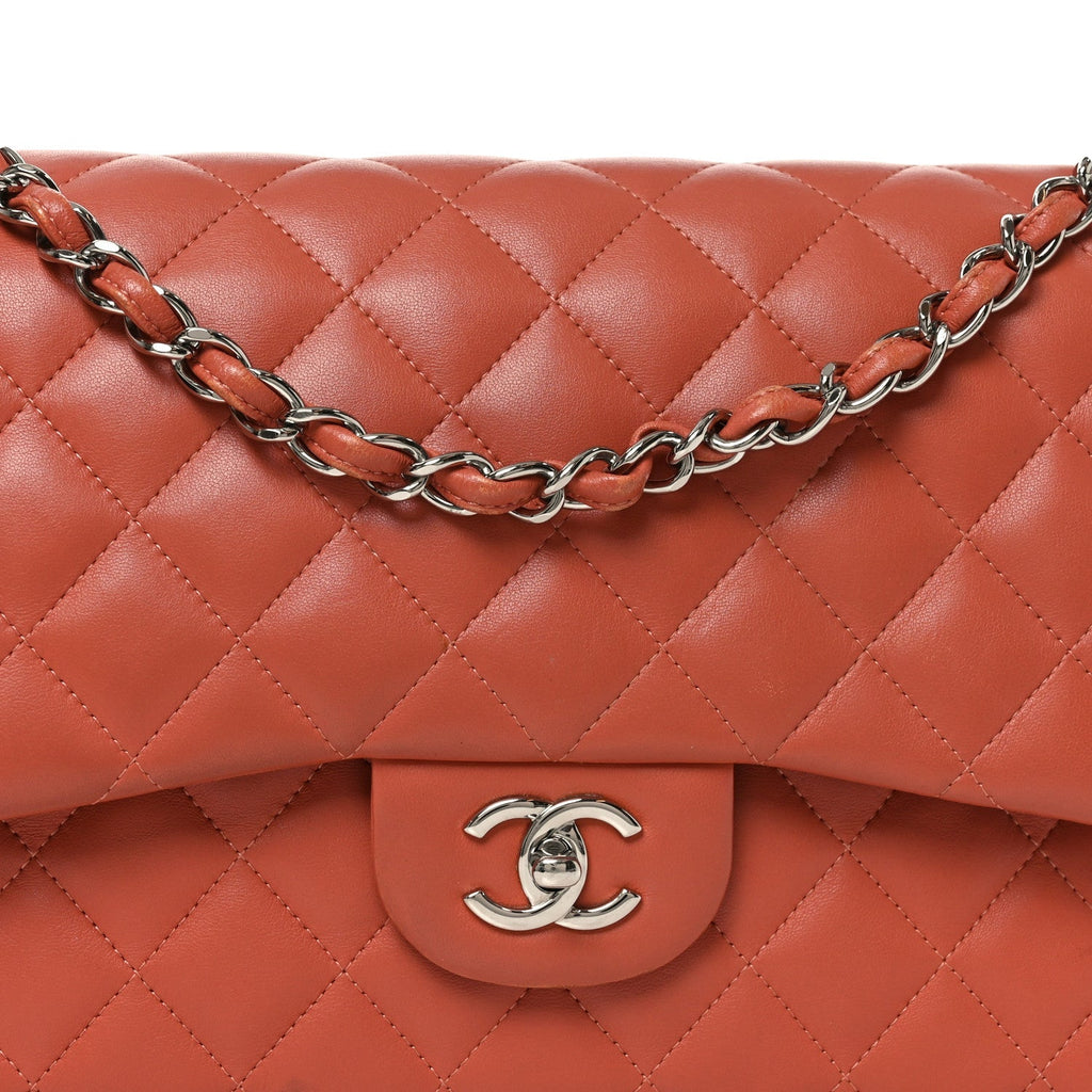 Lambskin Quilted Jumbo Double Flap Orange