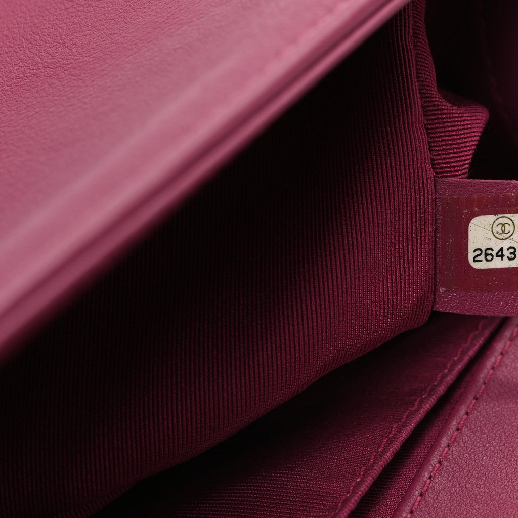 Lambskin Chevron Quilted Medium Boy Flap Dark Pink