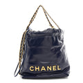 Shiny Calfskin Quilted Mini Chanel 22 Navy Blue