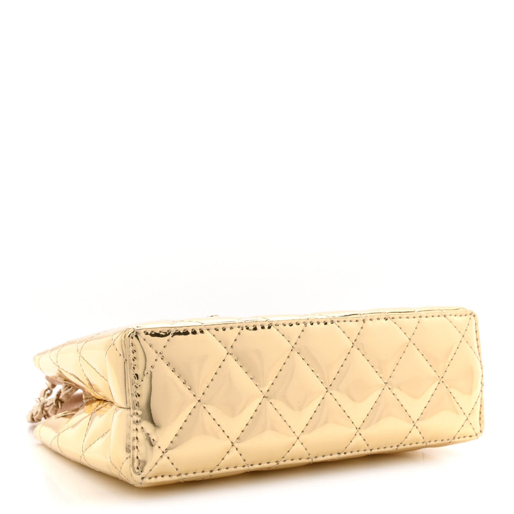 Mirror Calfskin Metallic Calfskin Quilted Nano Kelly Shopper Gold