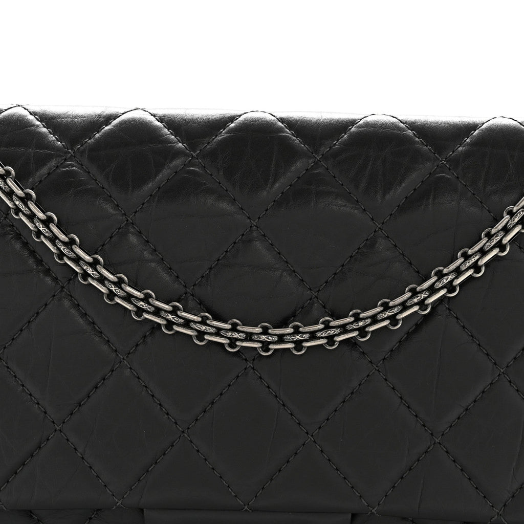 Aged Calfskin Quilted 2.55 Reissue 227 Flap Dark Grey