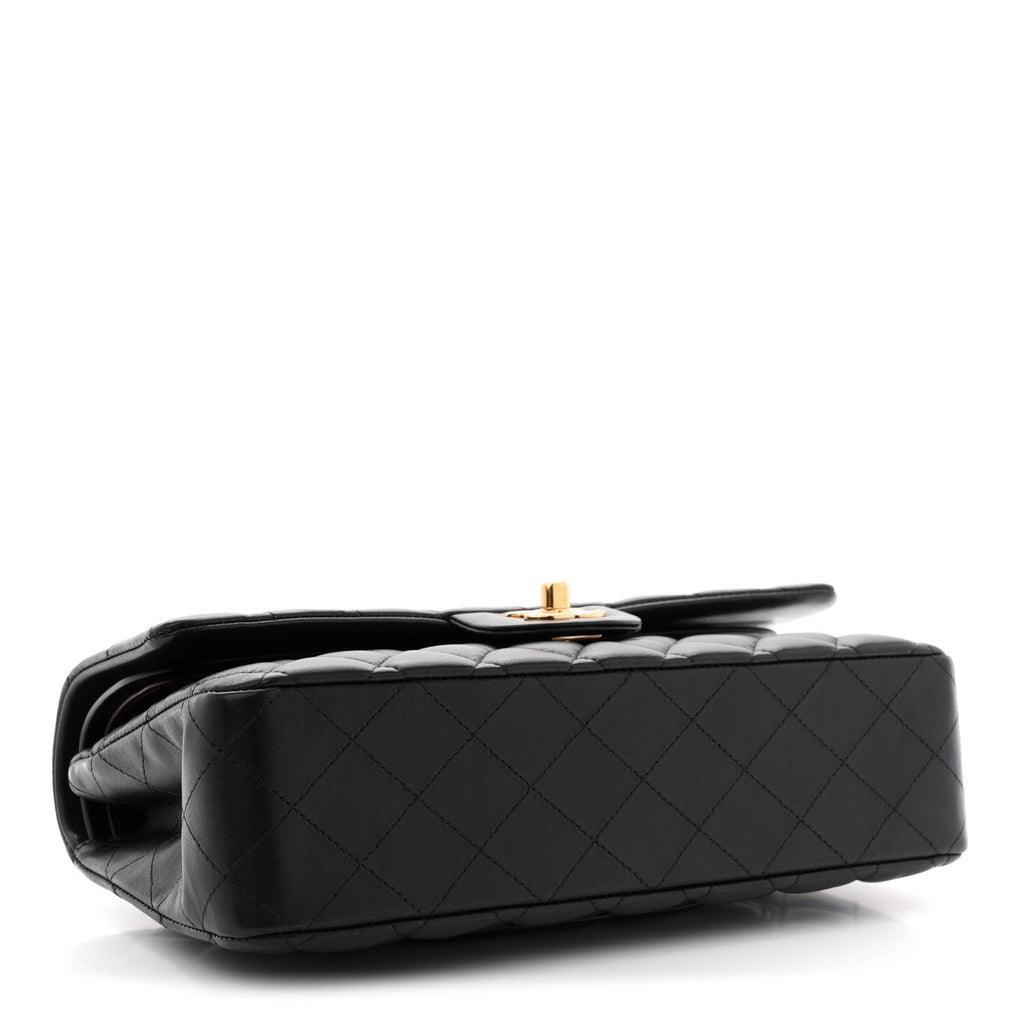 Lambskin Quilted Medium Double Flap Black