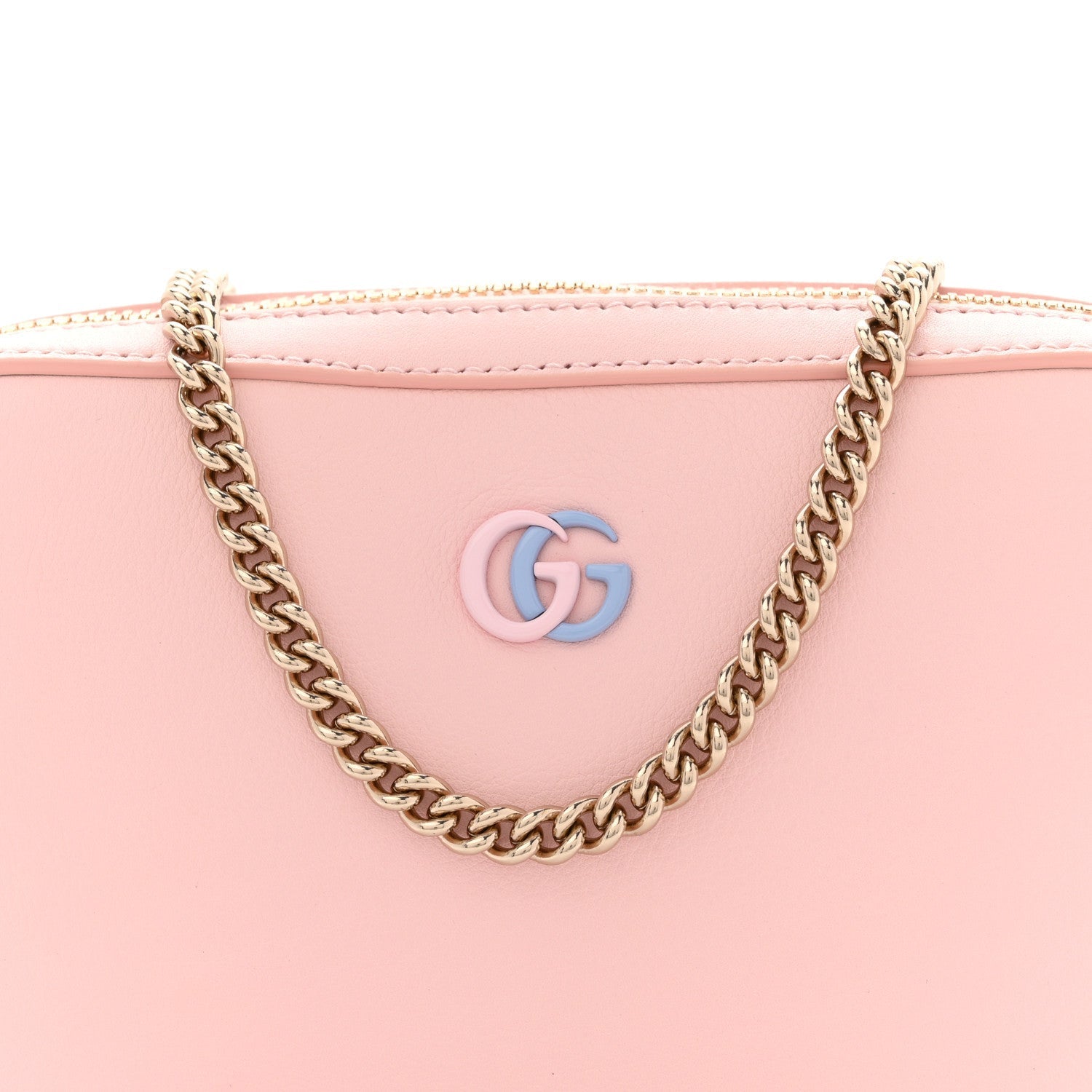 Dollar Calfskin Enamel Super Mini GG Marmont Chain Shoulder Bag Light Pink Blue