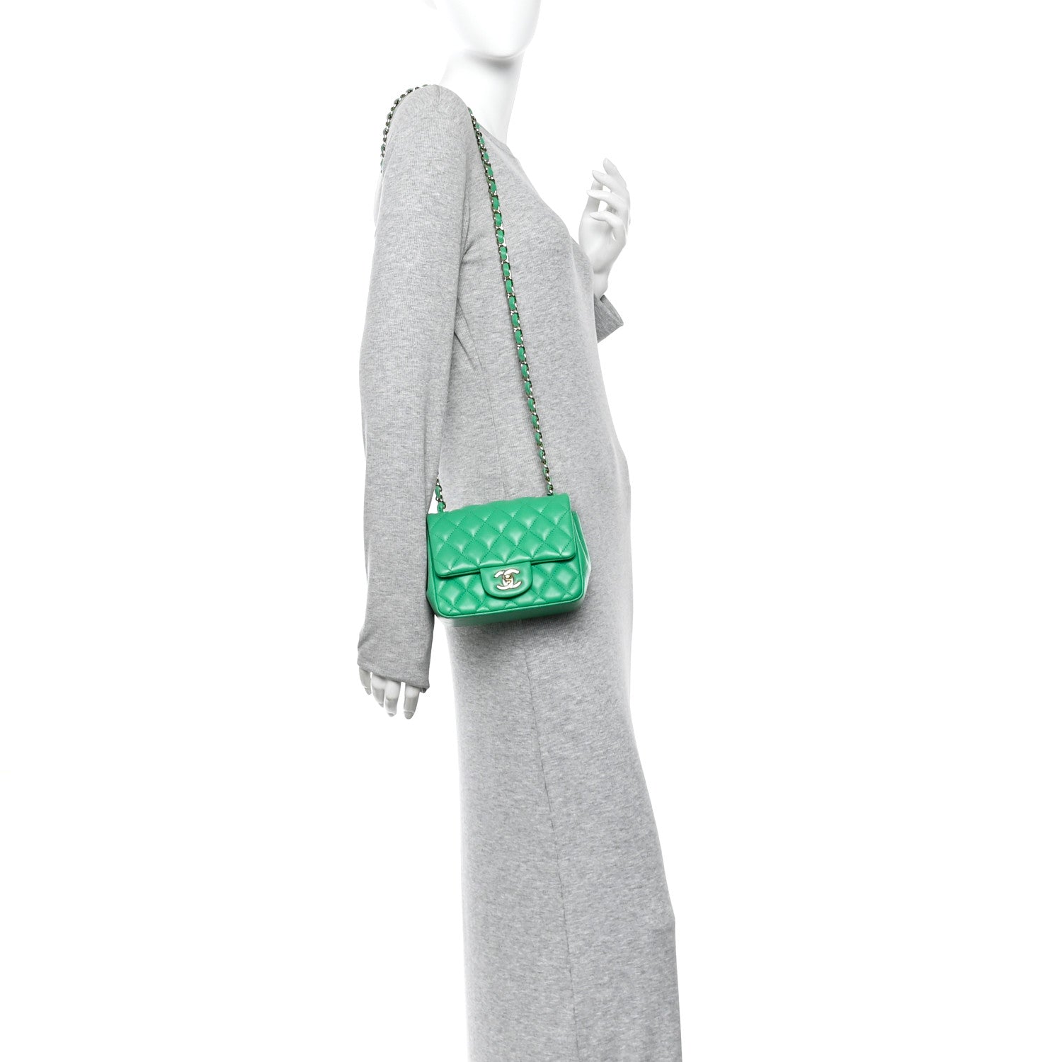 Lambskin Quilted Mini Square Flap Green