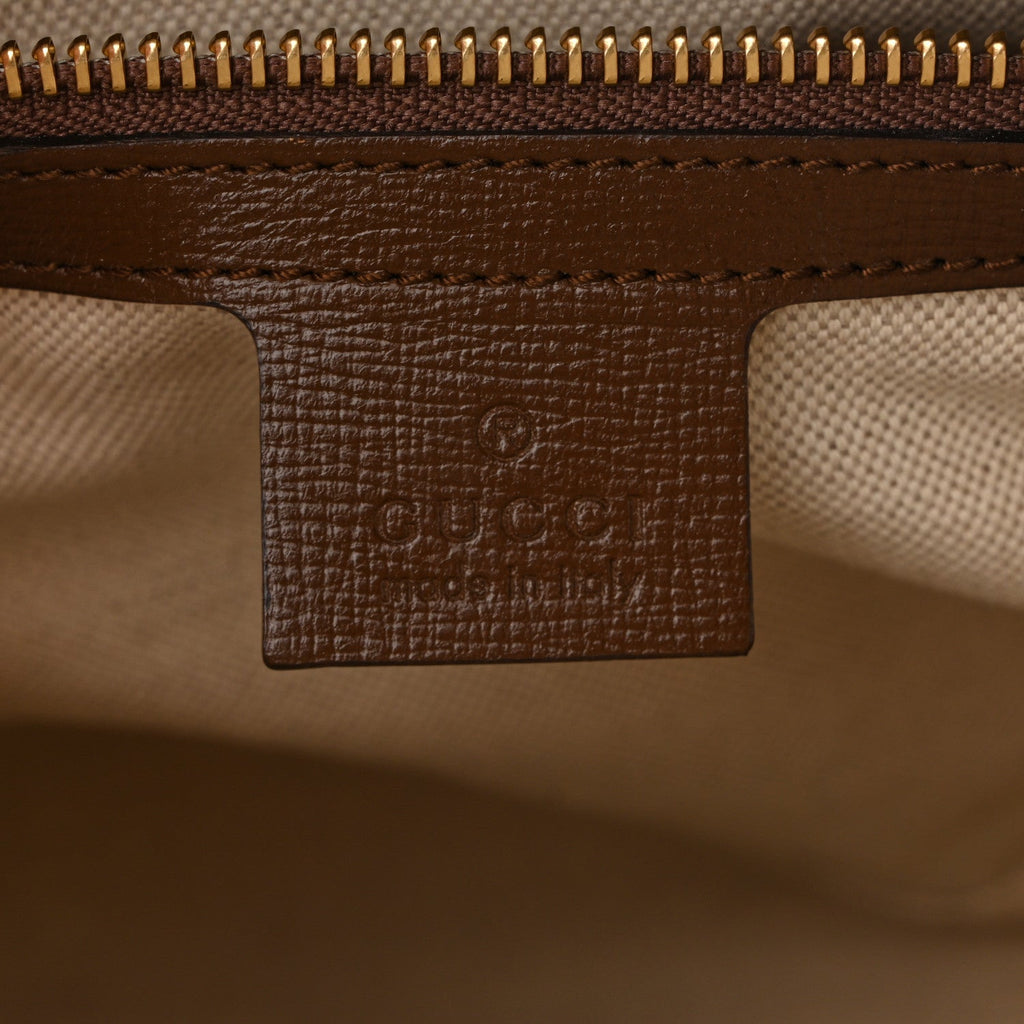 GG Supreme Monogram Azalea Calfskin Small Horsebit 1955 Top Handle Bag Beige Ebony Brown Sugar