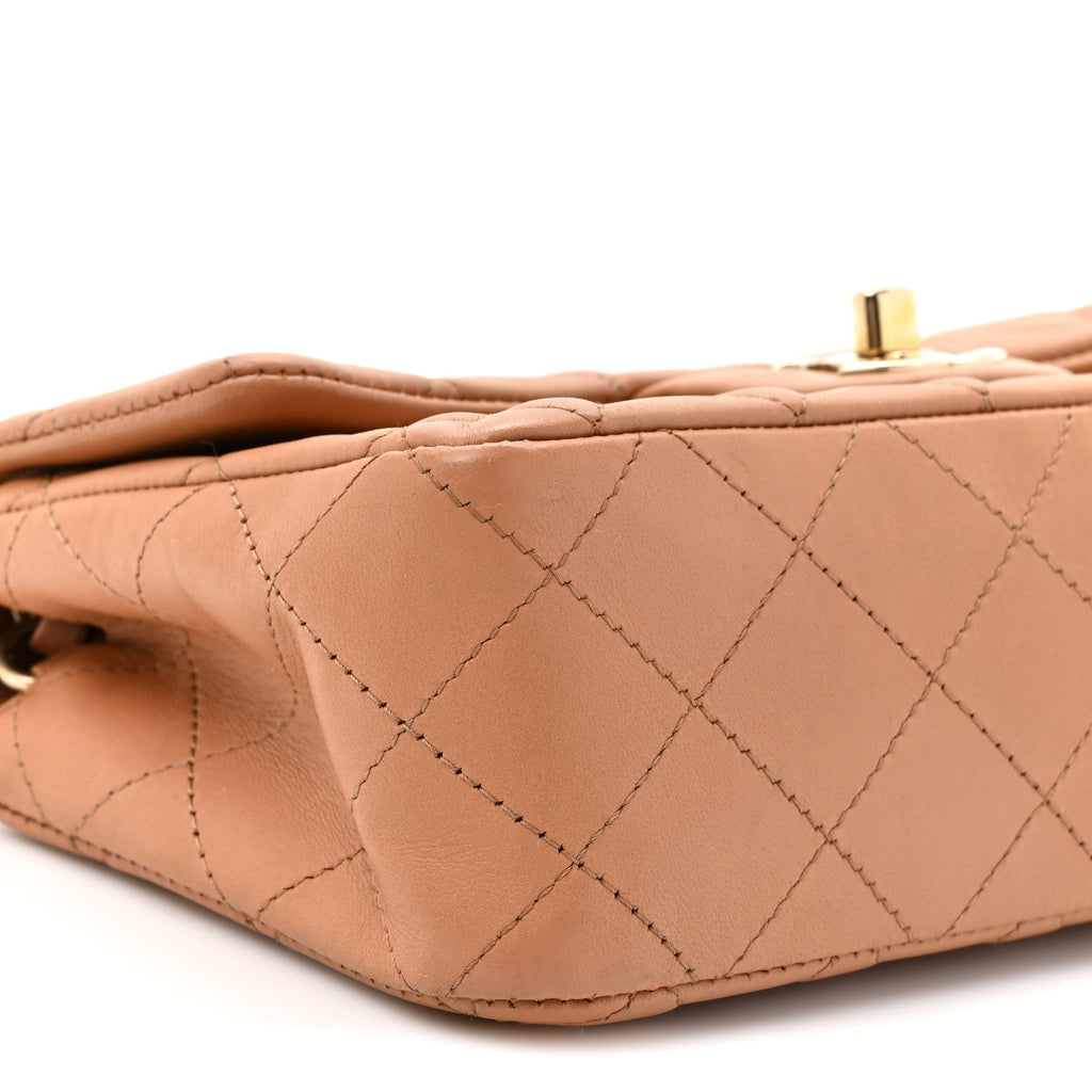 Lambskin Quilted Mini Rectangular Flap Brown