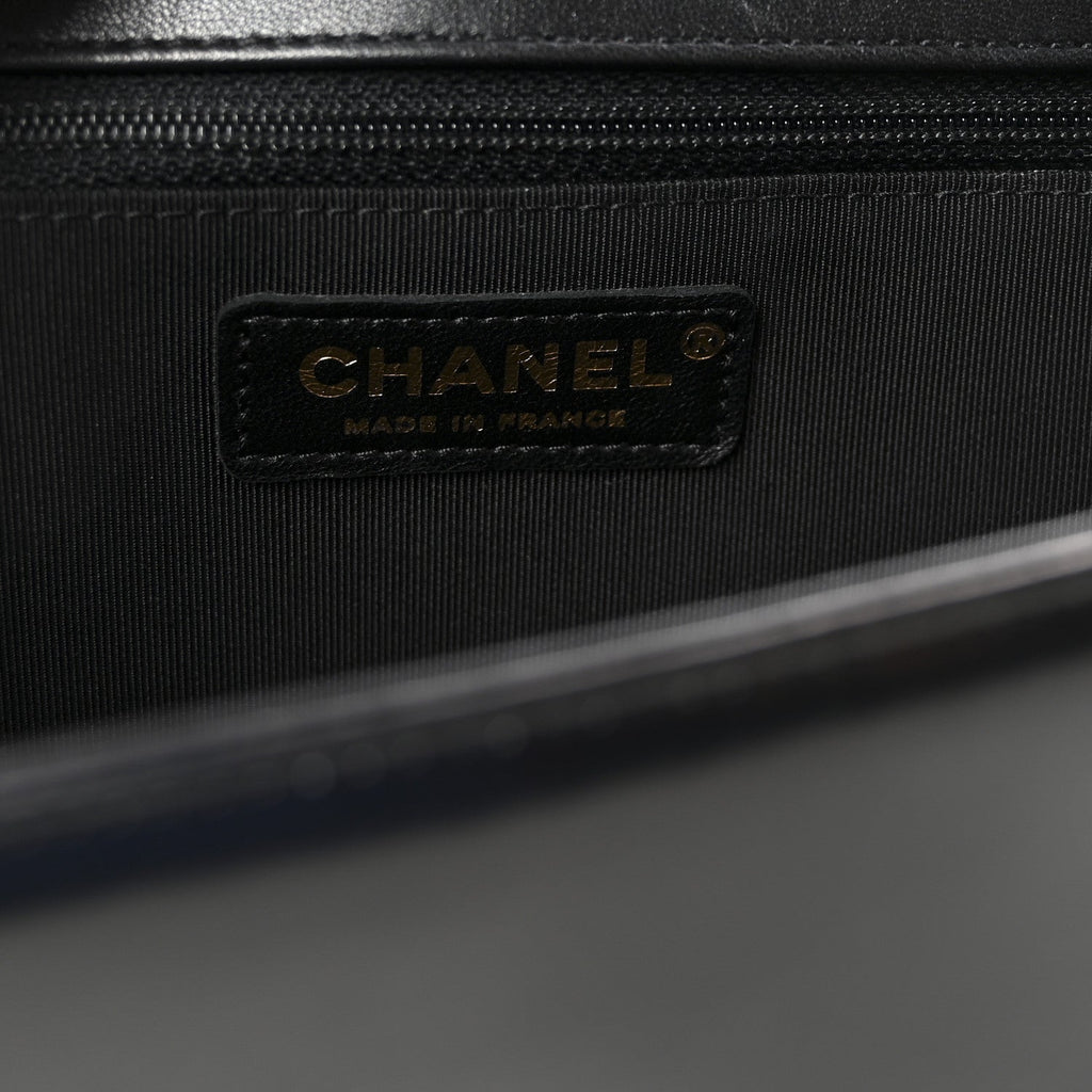 Iridescent Glazed Calfskin Quilted New Medium Boy Flap Black