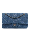 Denim Bleached Chain Medium Double Flap Blue