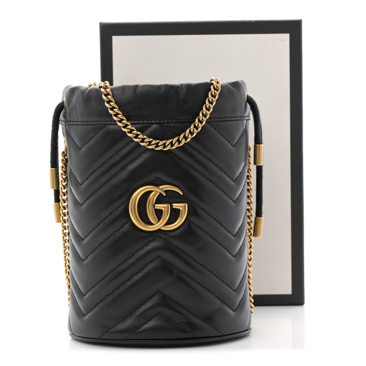 Calfskin Matelasse Mini GG Marmont 2.0 Bucket Bag Black