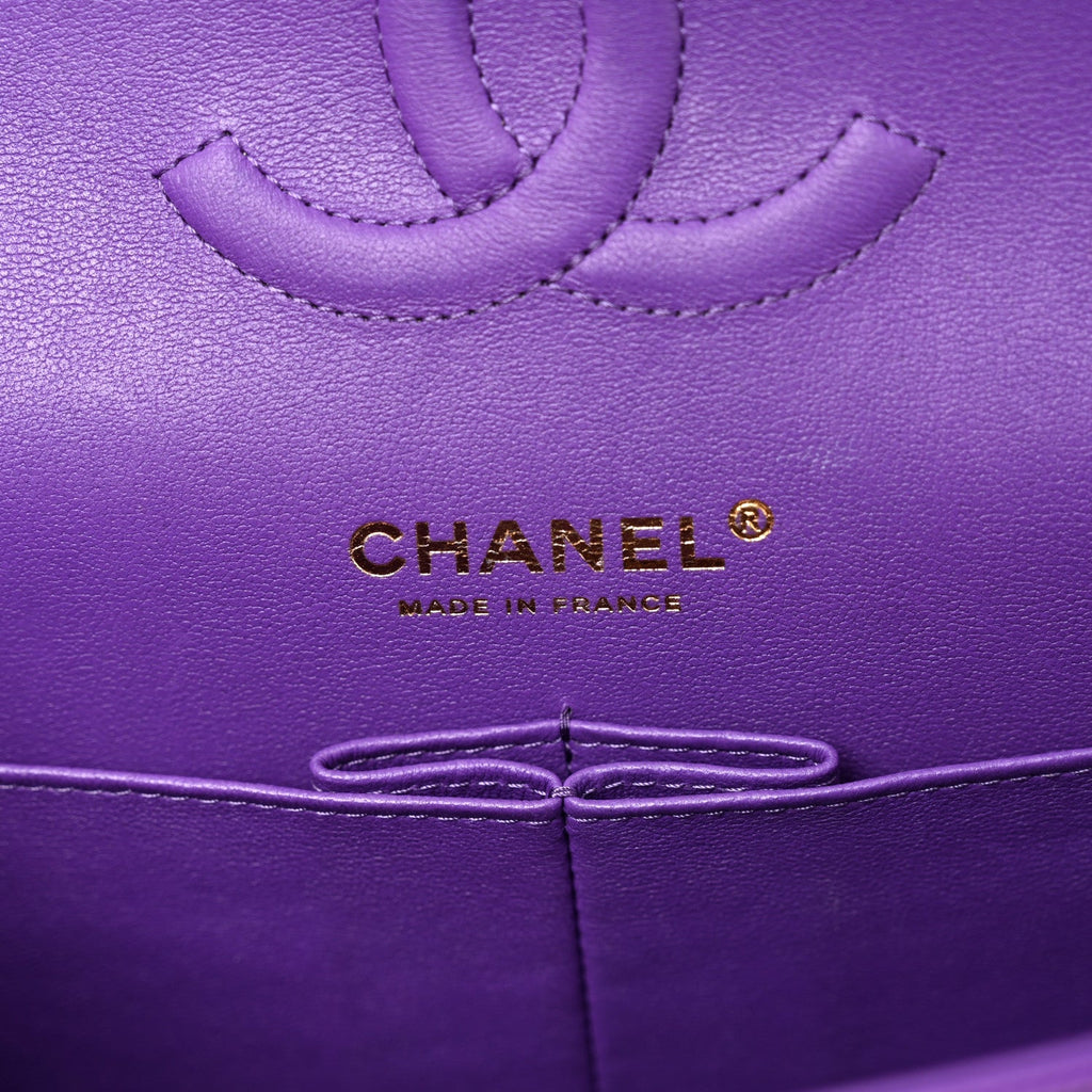 Caviar Quilted Medium Double Flap Purple