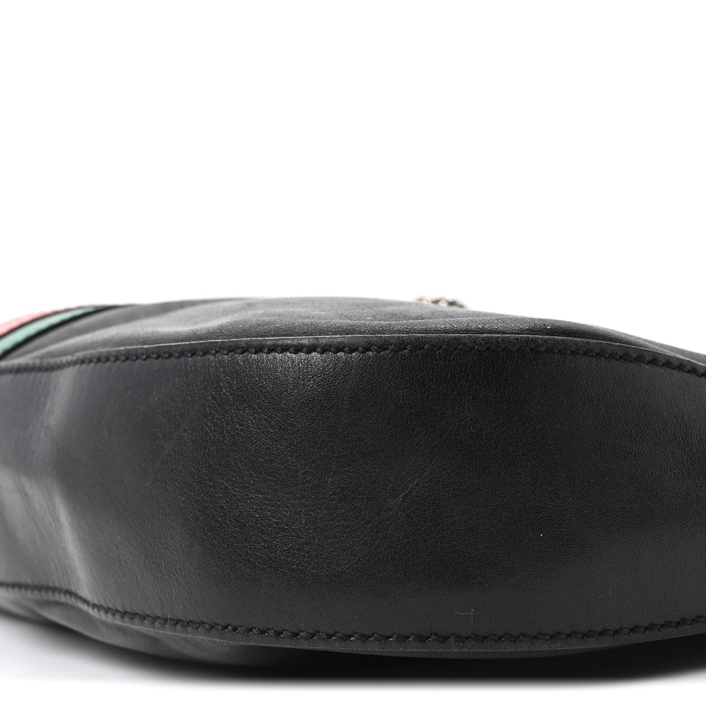 Calfskin Web Stripe Medium Dionysus Hobo Black