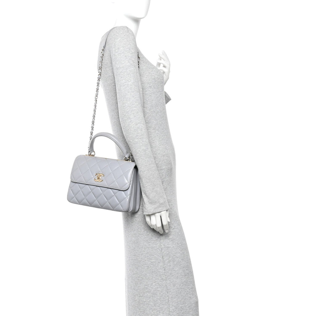 Lambskin Quilted Small Trendy CC Flap Dual Handle Bag Grey