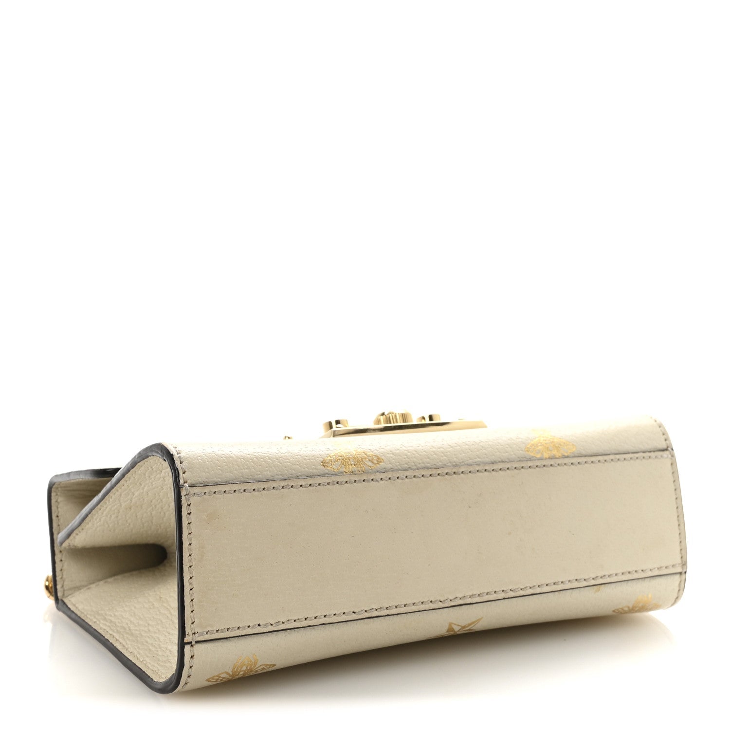 Grained Calfskin Bee Star Small Padlock Shoulder Bag White