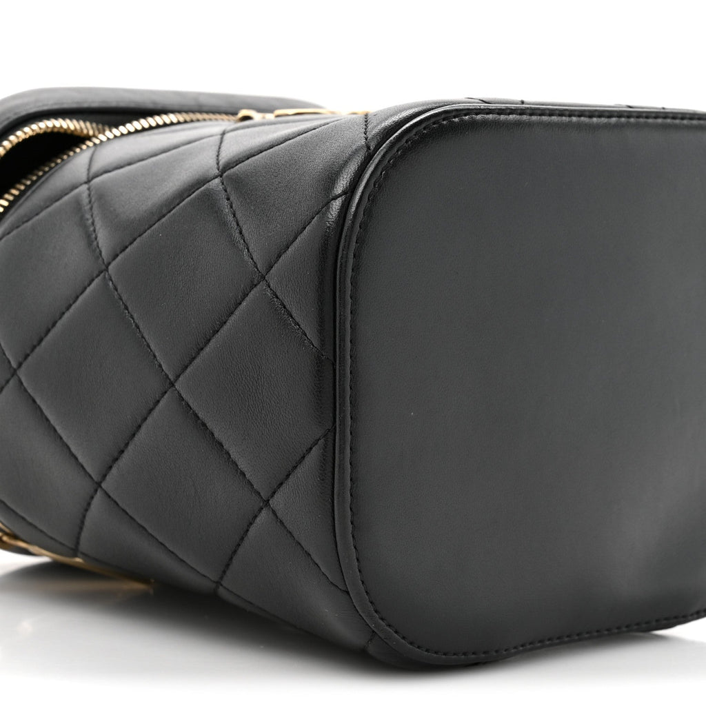 Lambskin Quilted Trendy Vanity Case Black