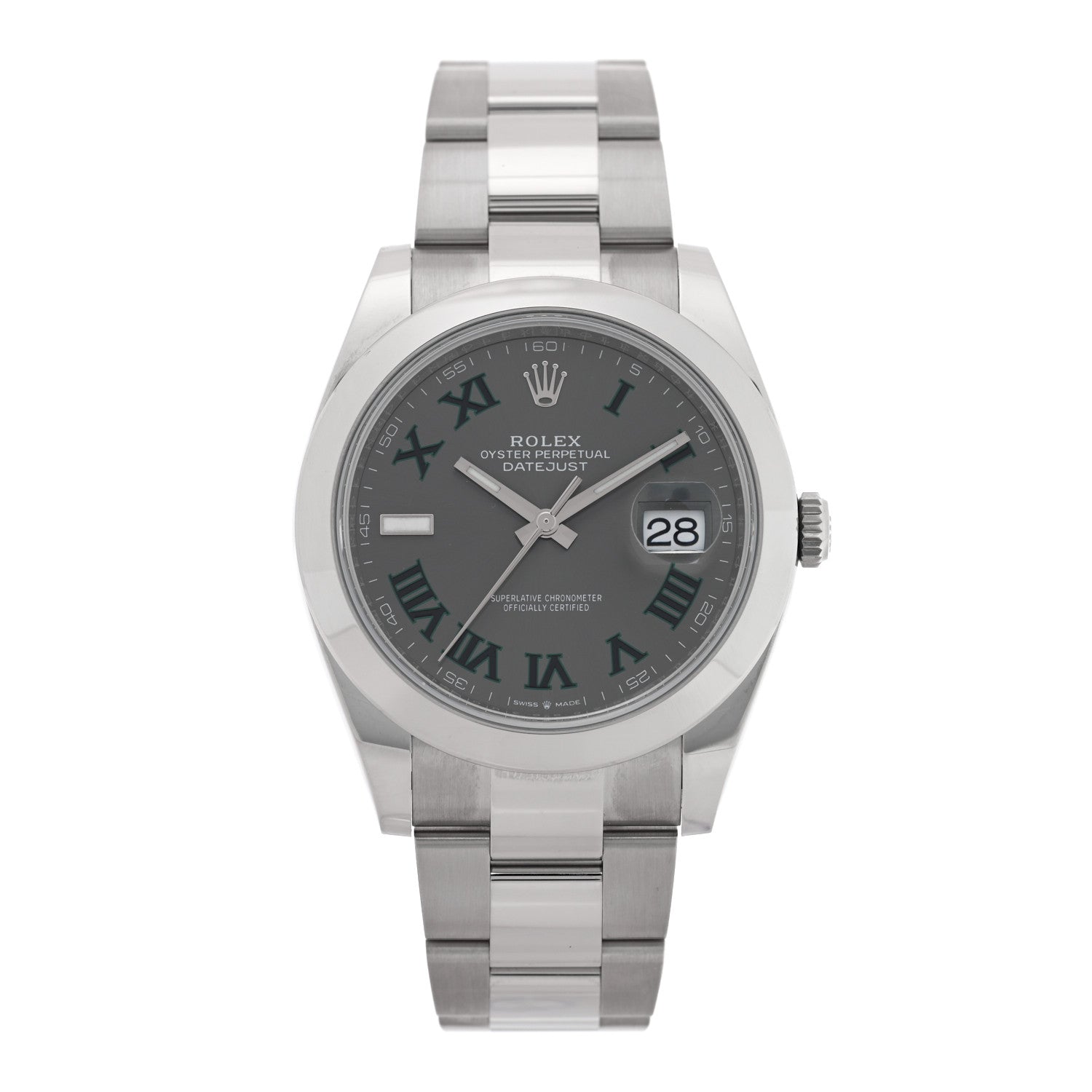 Stainless Steel 41mm Oyster Perpetual Wimbledon Datejust Watch Slate 126300