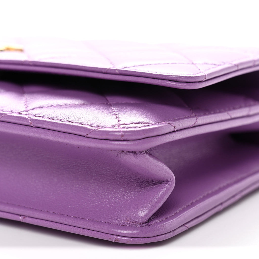 Lambskin Quilted Pick Me Up Wallet On Chain WOC Purple