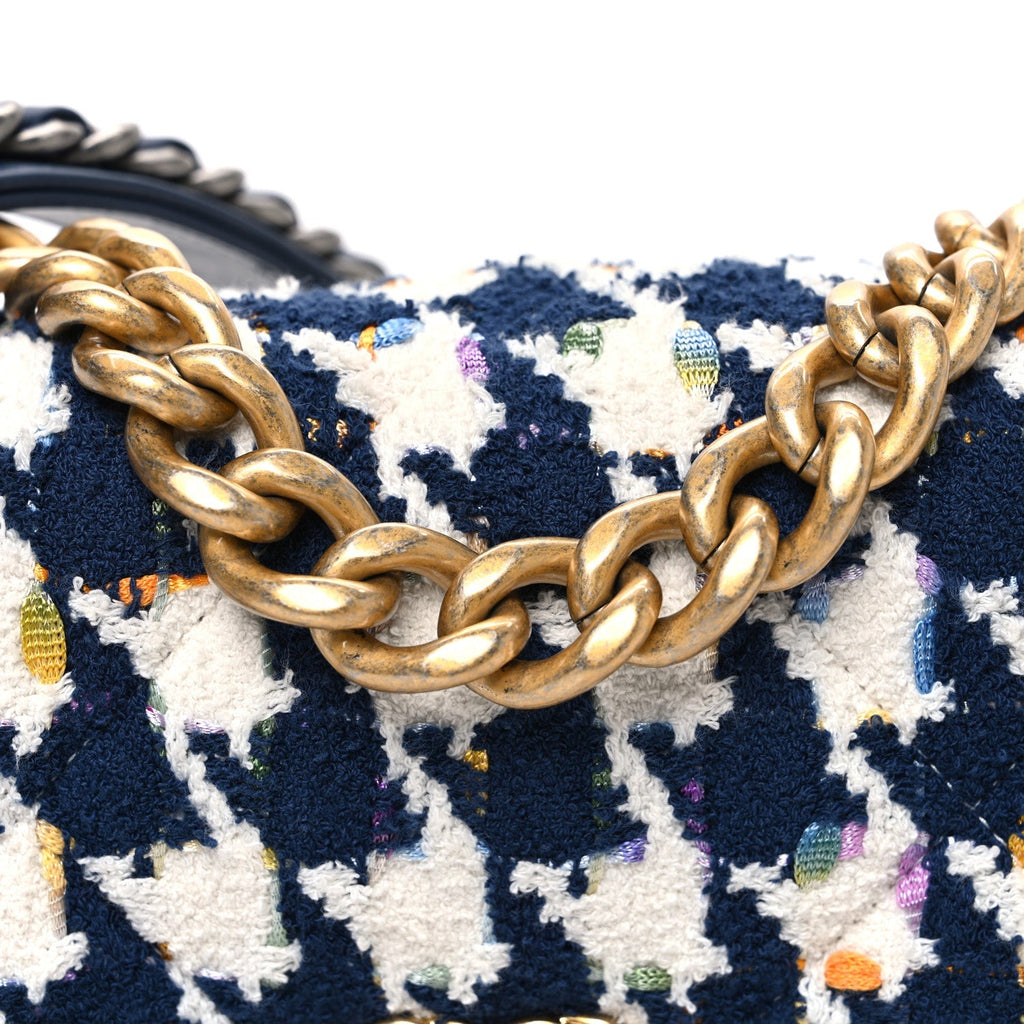 Tweed Quilted Medium Chanel 19 Flap Ecru Navy Blue Multicolor