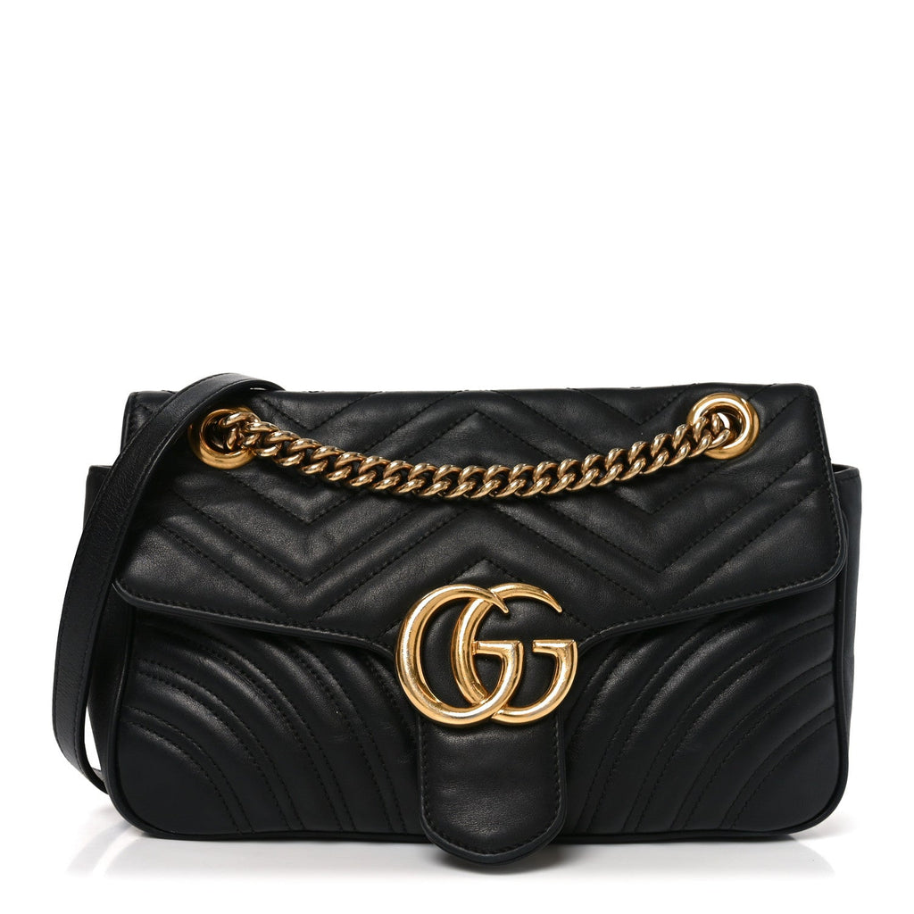 Calfskin Matelasse Small GG Marmont Shoulder Bag Black