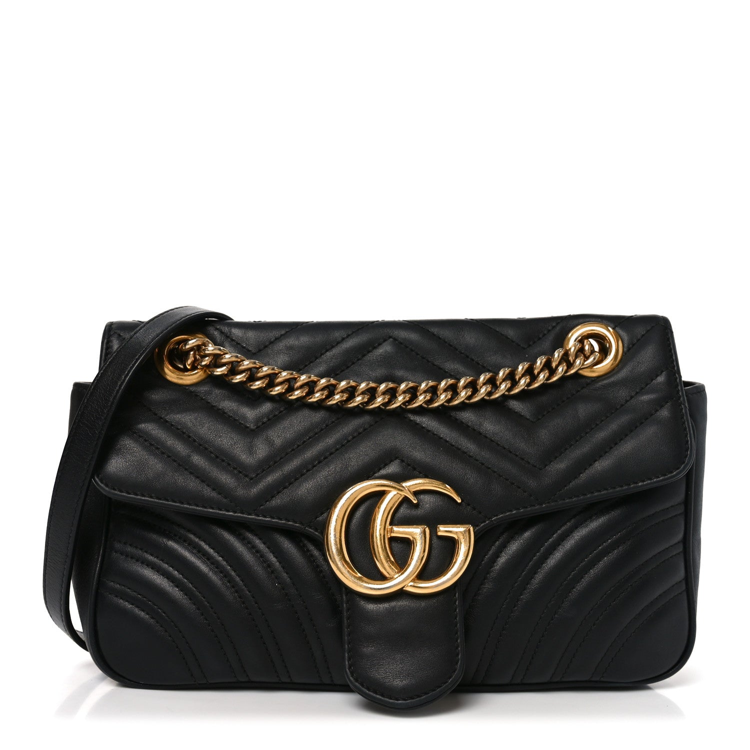 Calfskin Matelasse Small GG Marmont Shoulder Bag Black