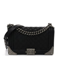 Calfskin Quilted Metal Embellished Paris Dallas Medium Boy Flap Black