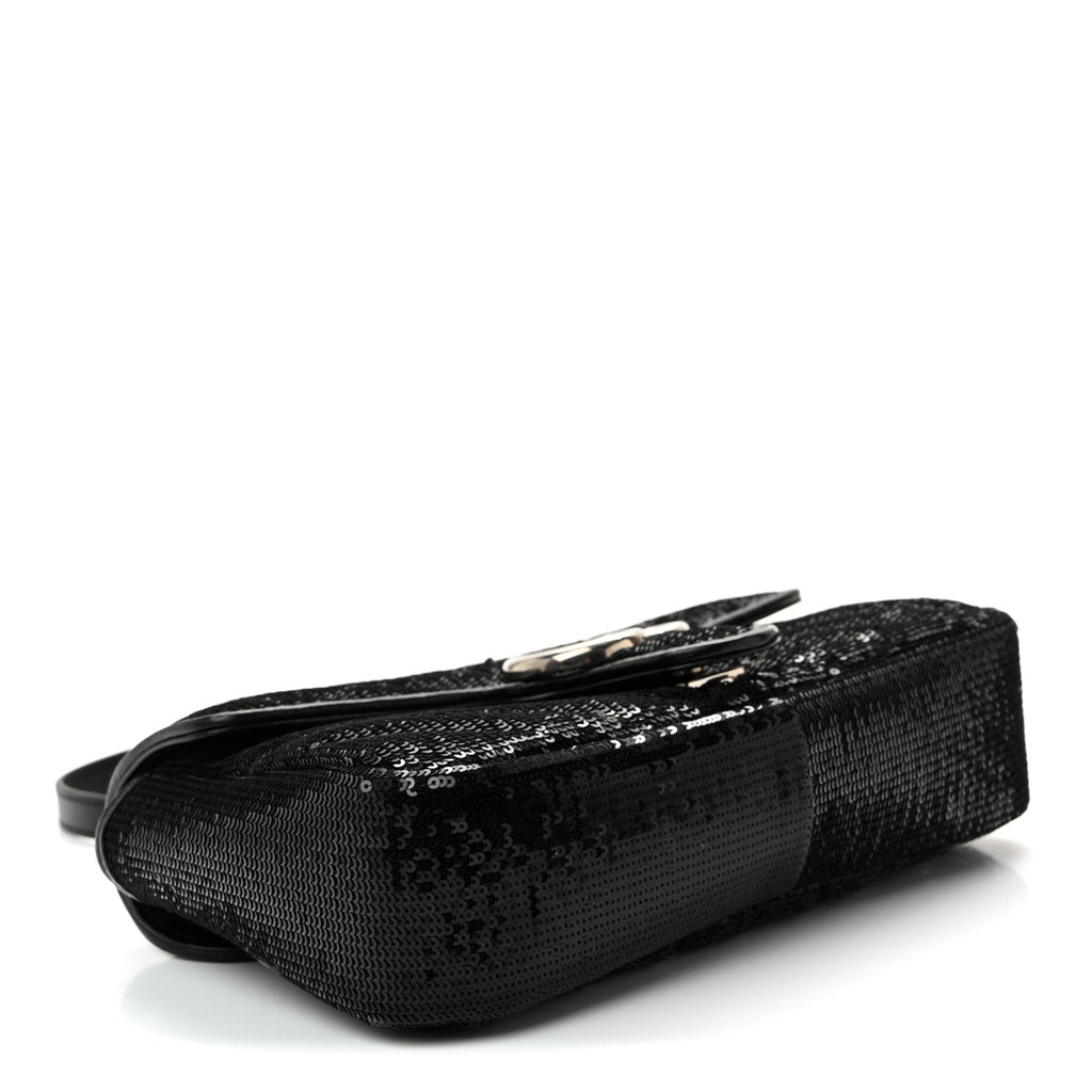 Sequin Matelasse Small GG Marmont Shoulder Bag Black