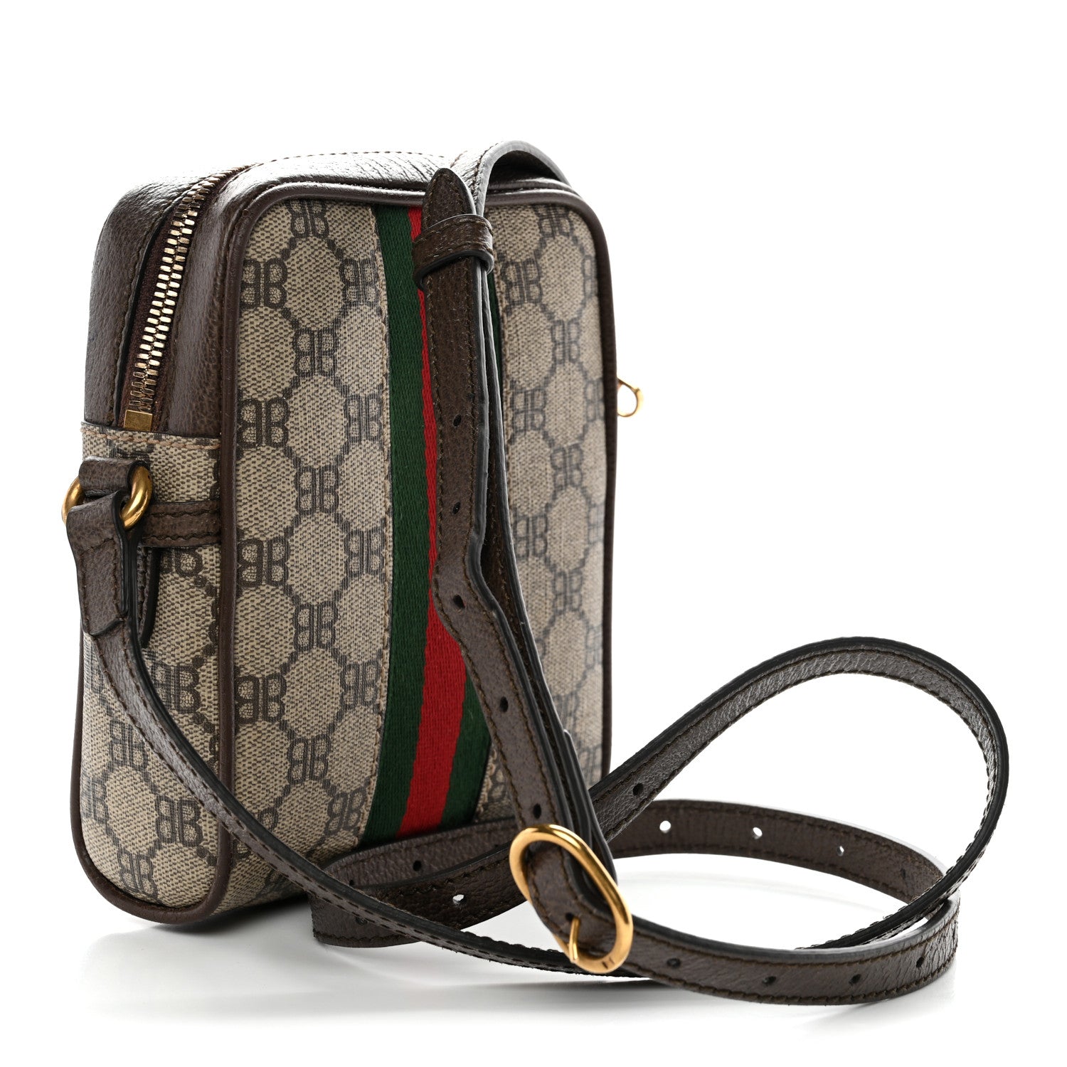 X BALENCIAGA BB Supreme Monogram Web Mini Ophidia Messenger Beige New Acero