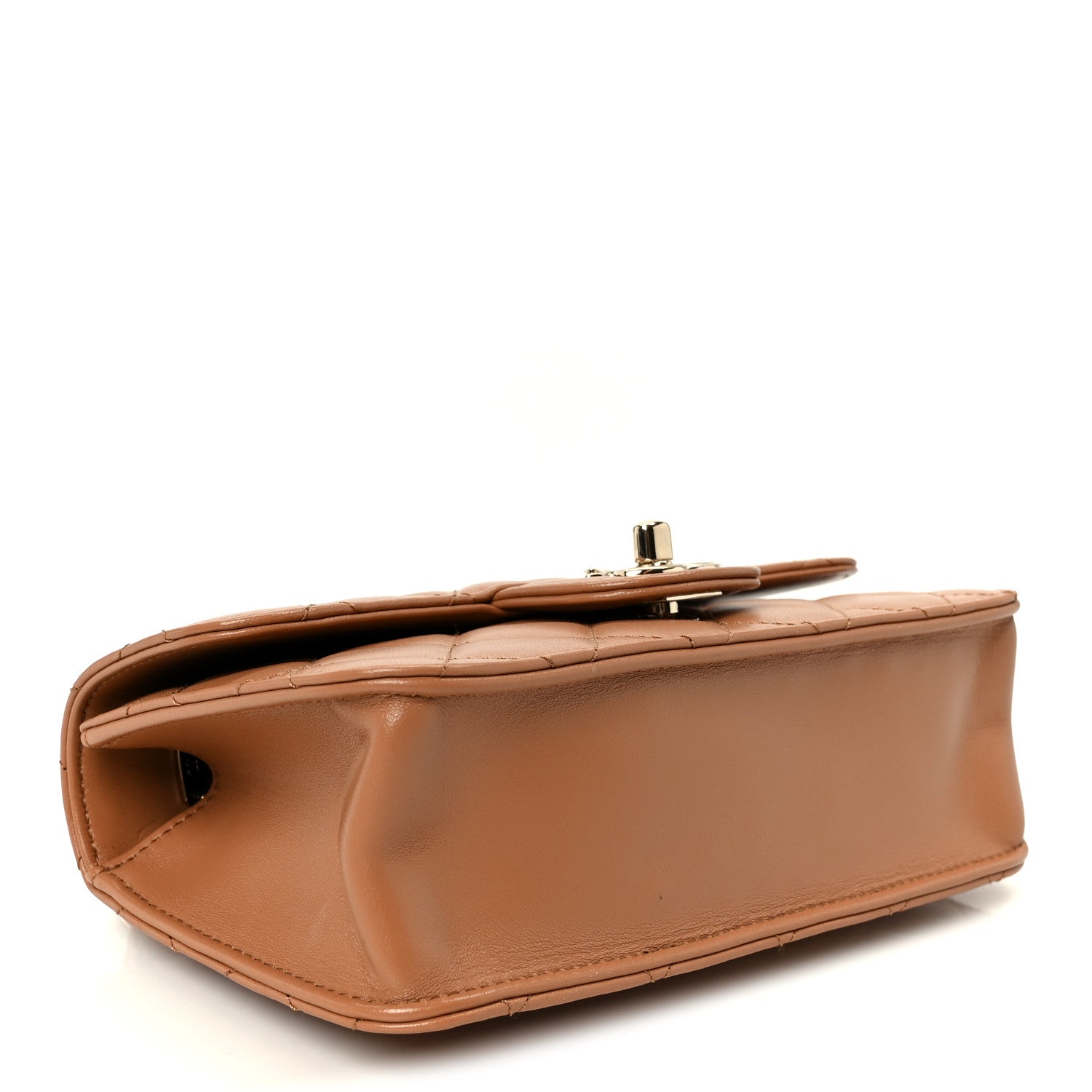 Shiny Lambskin Quilted Mini Flap Brown