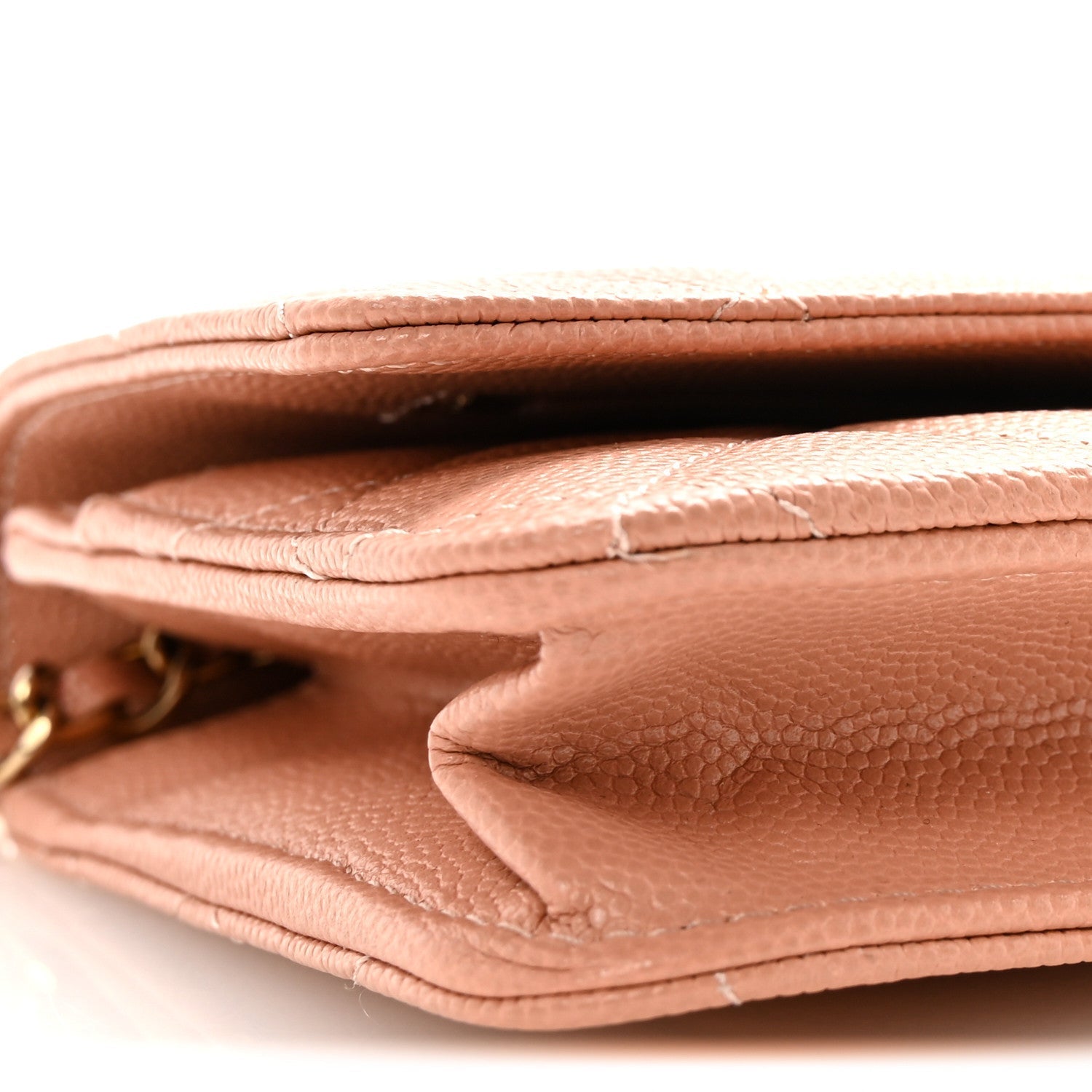 Caviar Quilted Perforated Metal CC Wallet On Chain WOC Beige