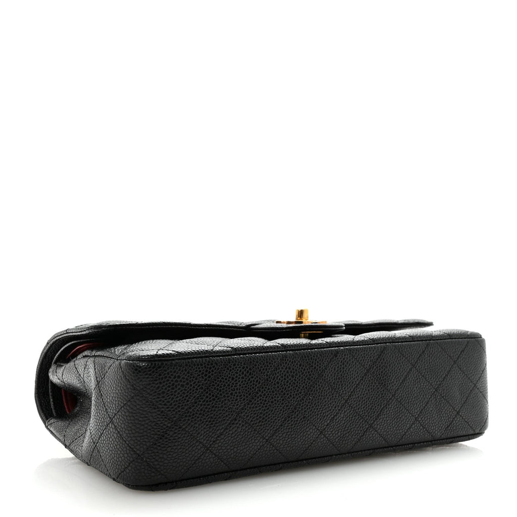 Caviar Quilted Medium Double Flap Black