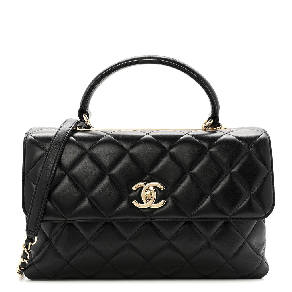 Lambskin Quilted Medium Trendy CC Flap Dual Handle Bag Black