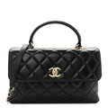 Lambskin Quilted Medium Trendy CC Flap Dual Handle Bag Black