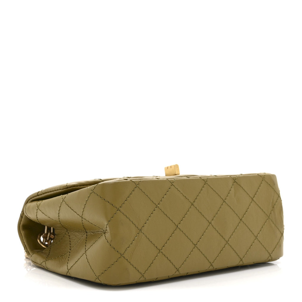 Aged Calfskin Quilted 2.55 Reissue 224 Flap  Khaki
