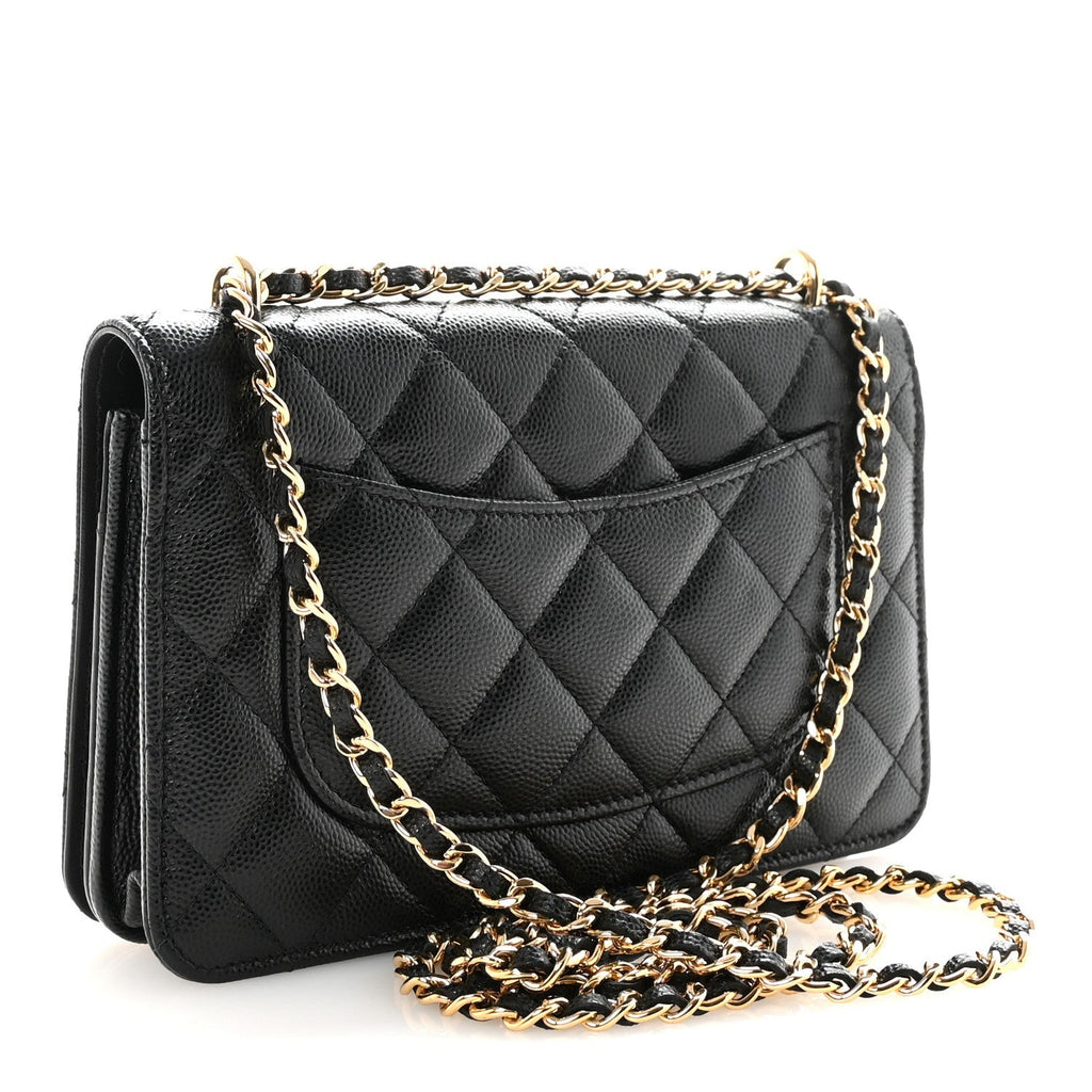 Caviar Quilted Pocket Clutch With Chain WOC Black