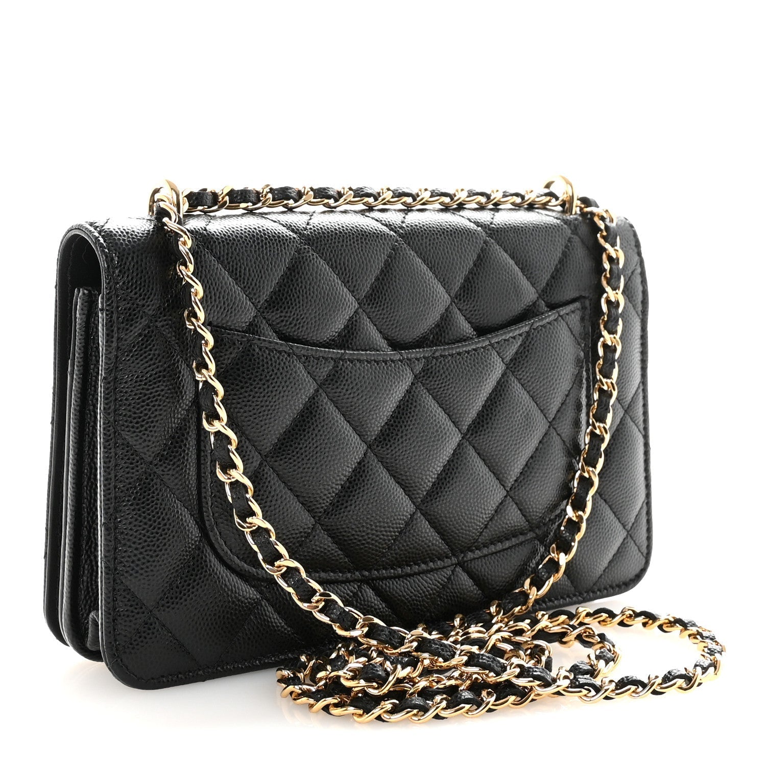 Caviar Quilted Pocket Clutch With Chain WOC Black