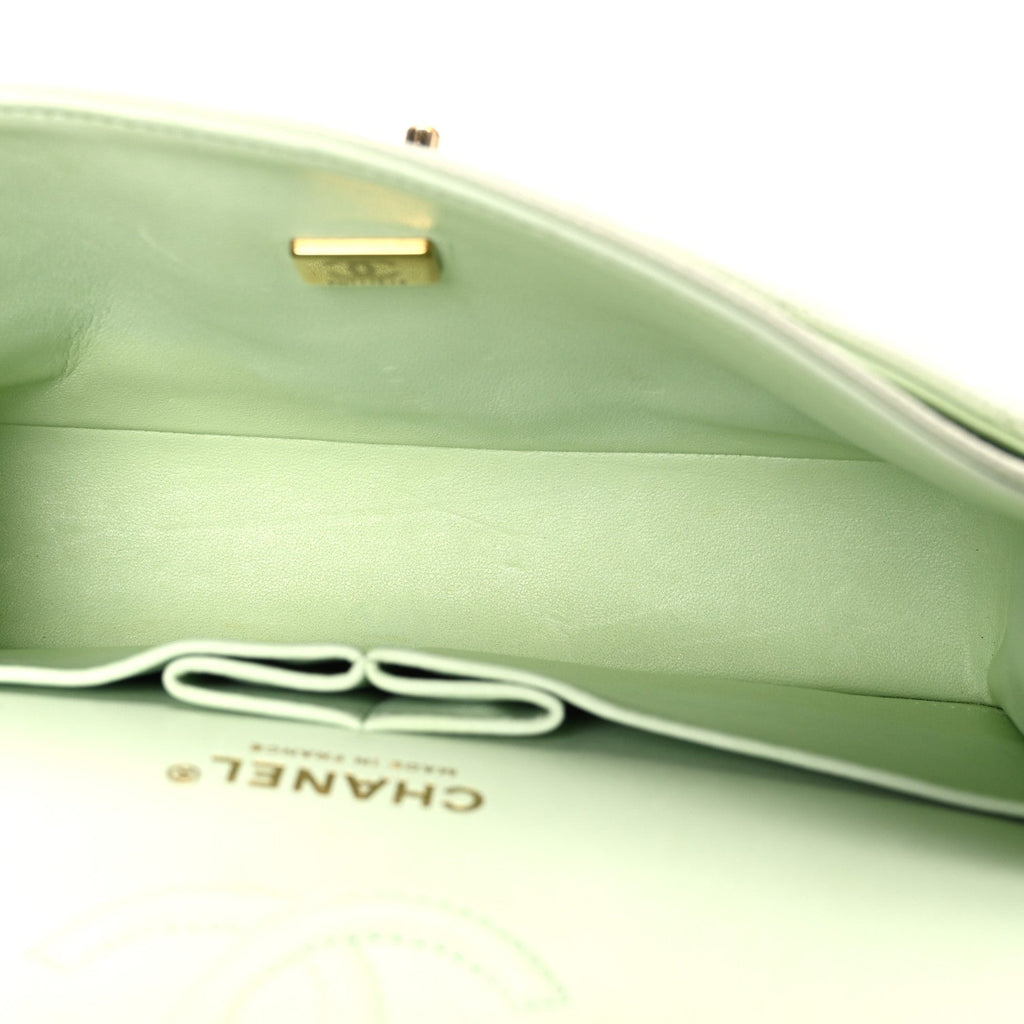Caviar Quilted Small Double Flap Light Green